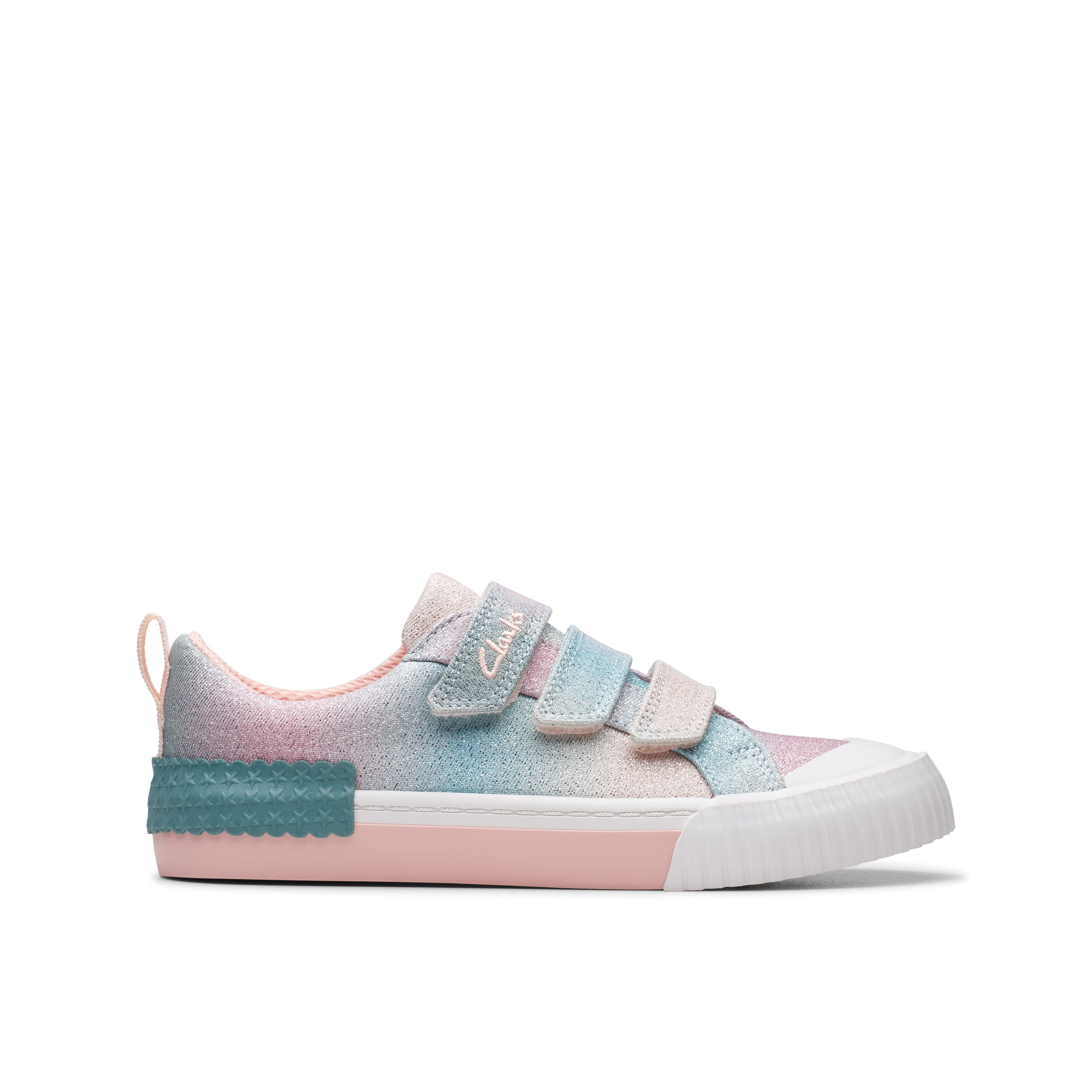 Clarks FoxingBrill K. Pastel Ombré Glitter Girls' Shoes - Comfortable Riptape Design